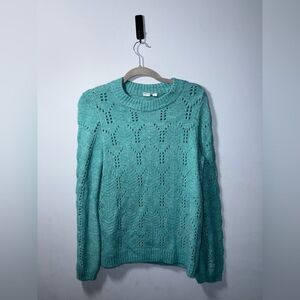 GAP Women's Pointelle Crewneck Seafoam Pullover Sweater Size Medium EUC